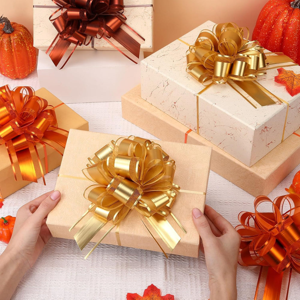 48 Pcs Fall Large Pull Bows for Gifts Wrapping, 6 Inch, Orange