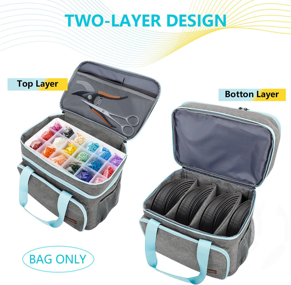 Crafts Storage Bag, Double-Layer Craft Organizer with Adjustable Dividers