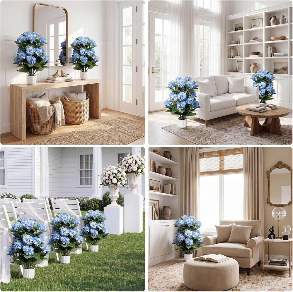 Hydrangea Artificial Flowers, 2 Pack 30in Blue Potted Plants, UV Resistant