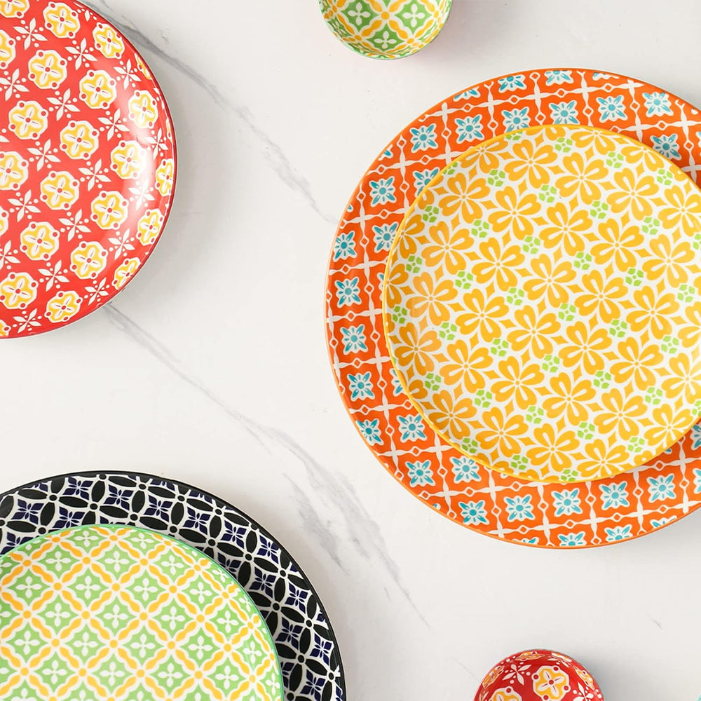 Ceramic Salad Plates Set of 6, 8 Inch Colorful Dessert Plates