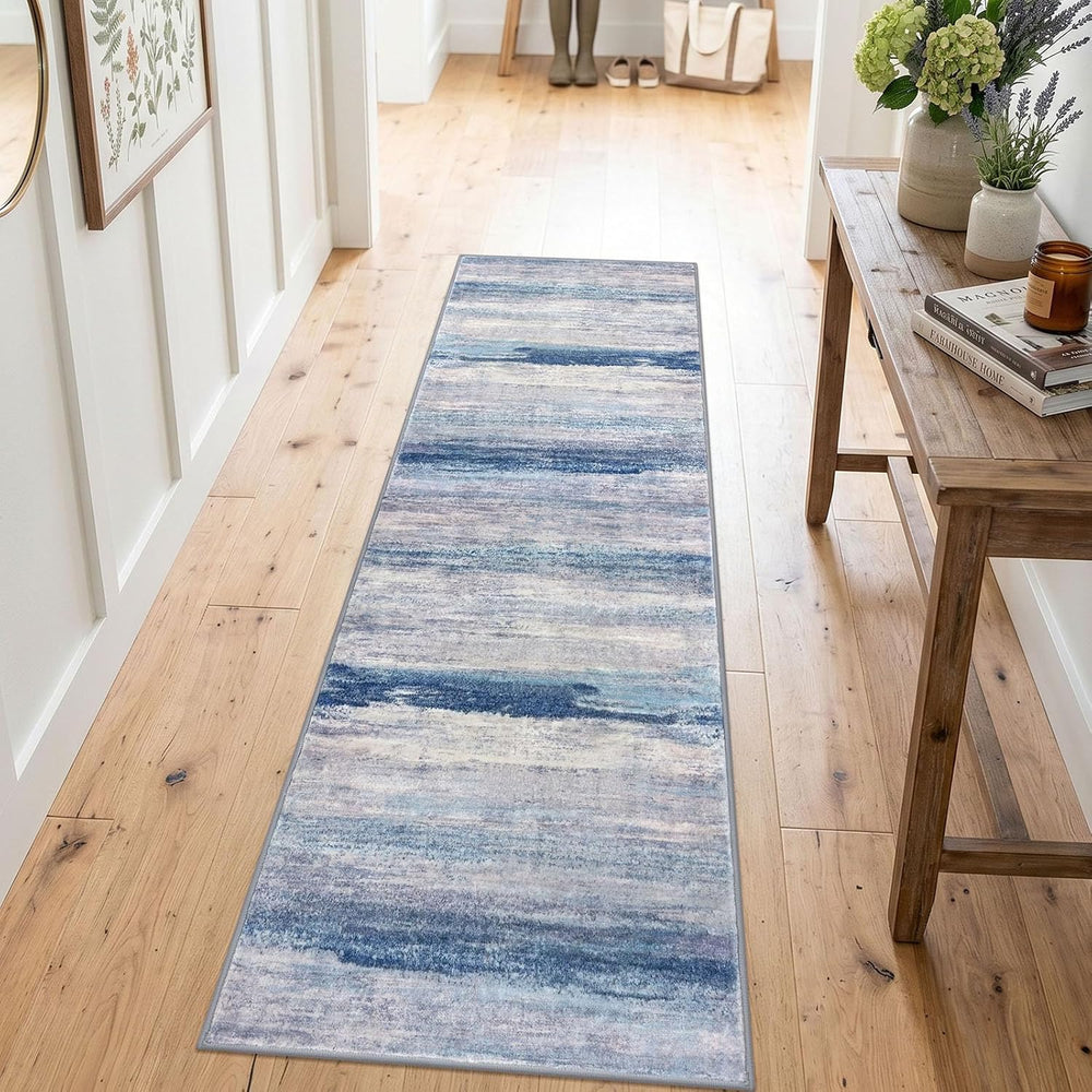 KOZYFLY Modern Washable Rug Runner 2x6 Runners For Hallways Blue/Grey/Beige