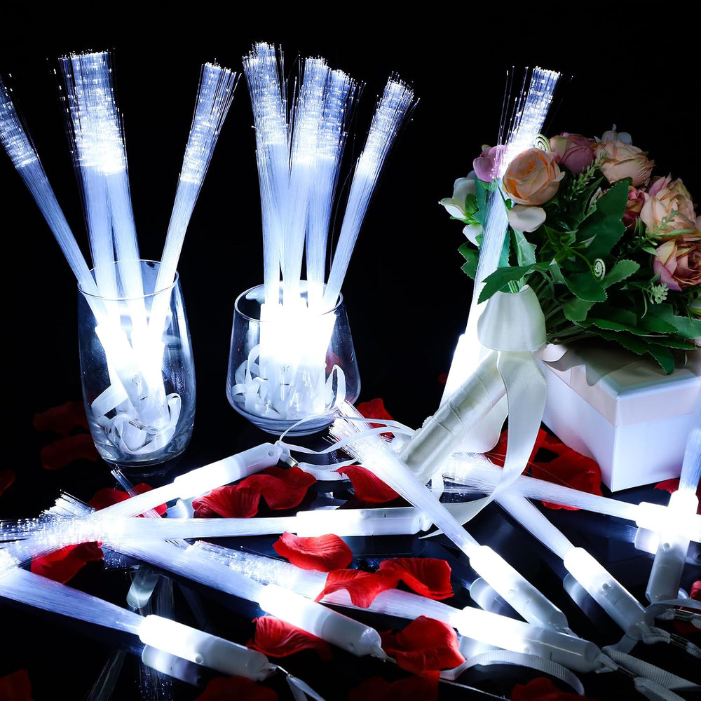 200 Pcs White Fiber Optic Wands Bulk, 10 Inch LED Glow