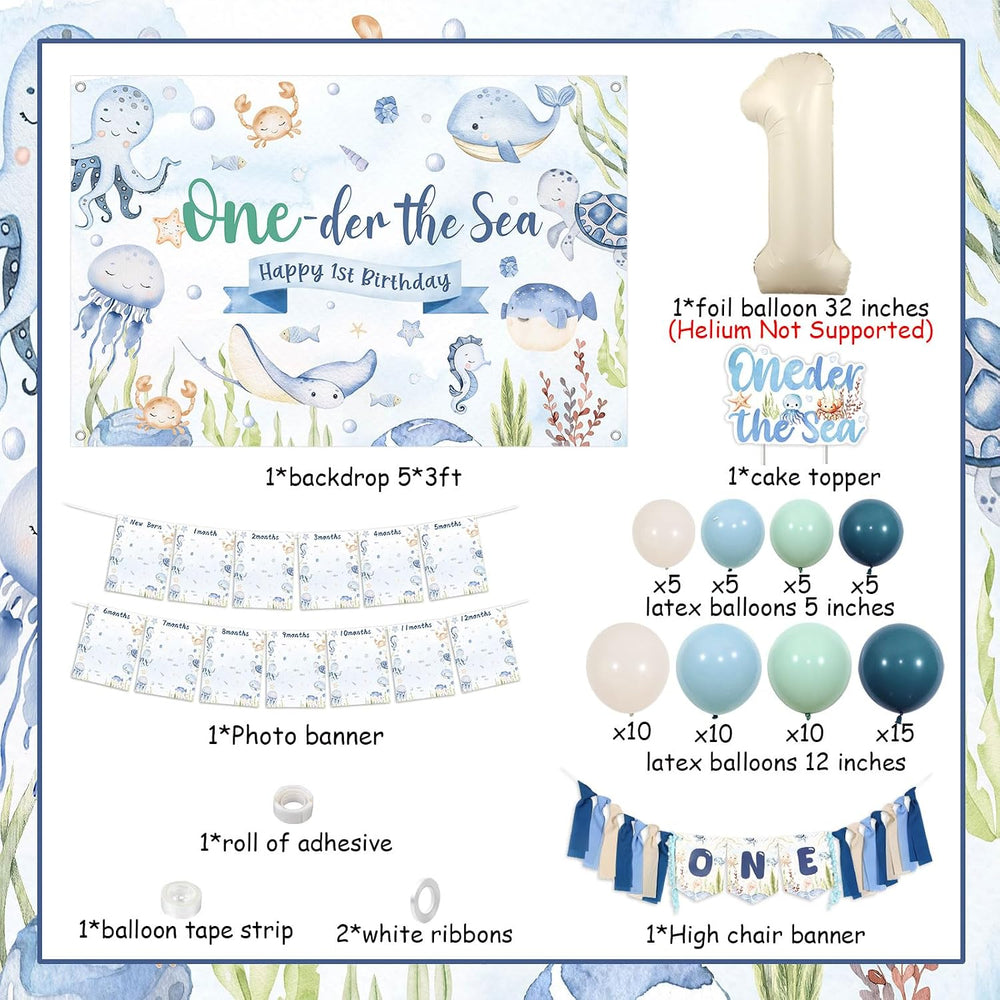 Jollyboom Oneder the Sea Party Decorations Boy, Under the Sea 1st Birthday De...