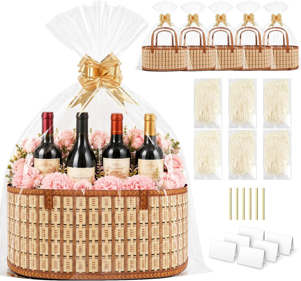 6 Set Baskets for Gifts Empty,Foldable Woven Basket for Gifts with Handles