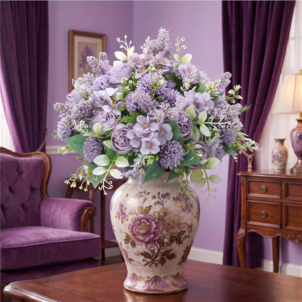 12 Pcs 13.4 Inch Artificial Flowers Bouquet,Peony,Purple