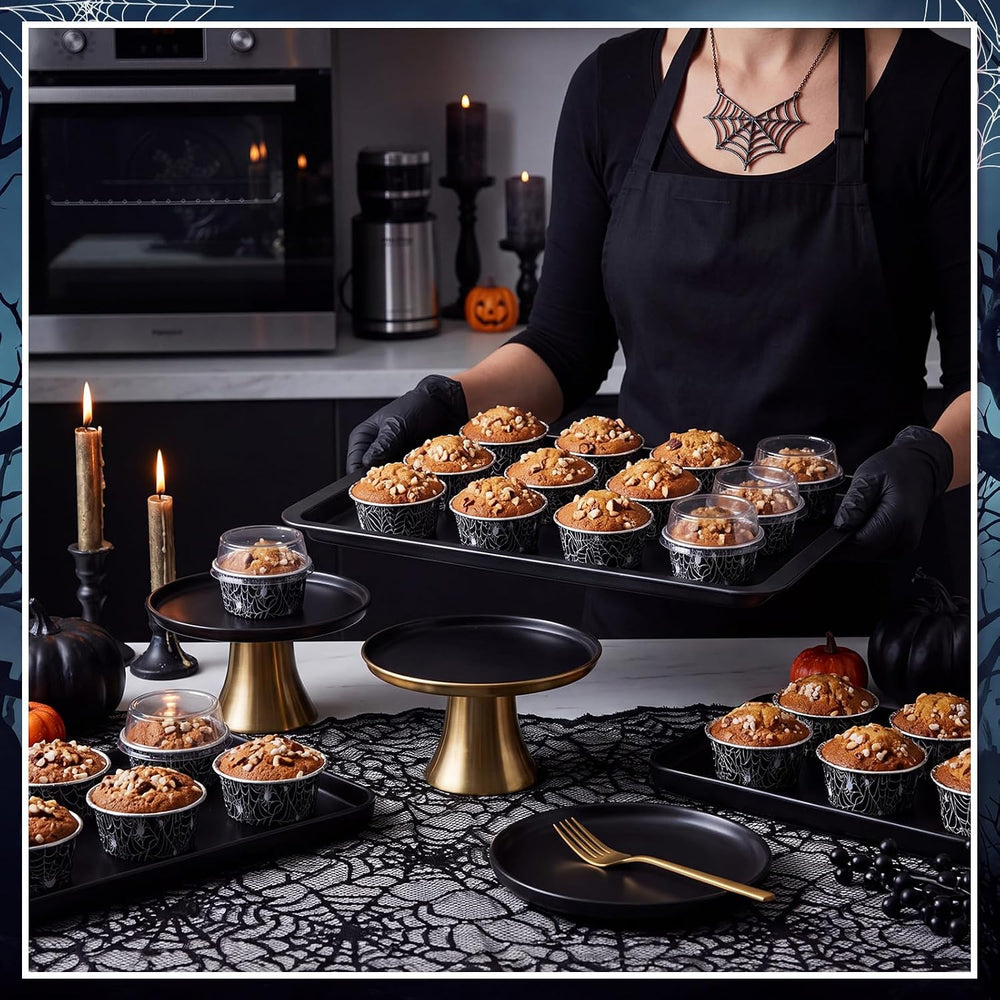 Potchen 200 Pcs Halloween Spiderweb Foil Cake Cup with Lid, 5 oz Baking Cup