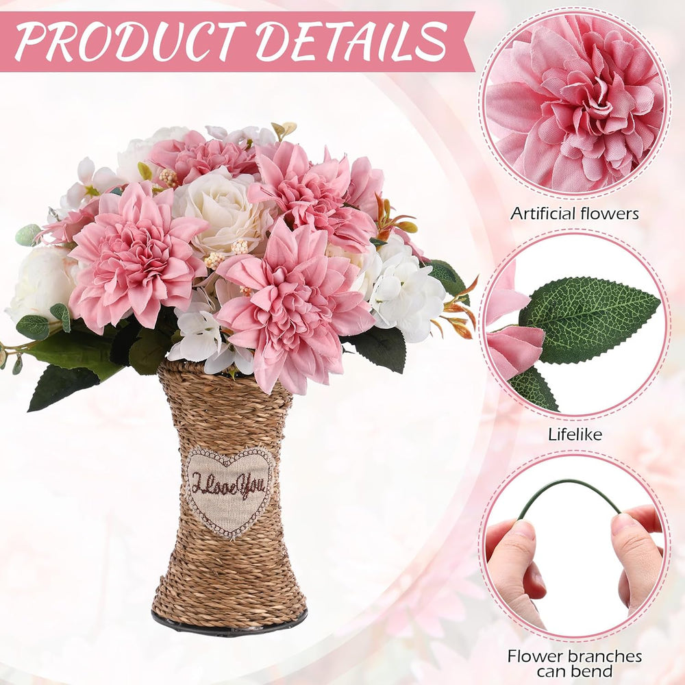 XunYee 50 Pack Artificial Dahlia Flowers Bulk, Silk Floral, Dark Pink