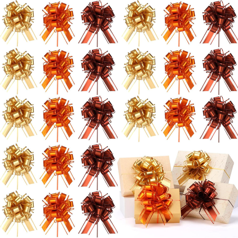 48 Pcs Fall Large Pull Bows for Gifts Wrapping, 6 Inch, Orange