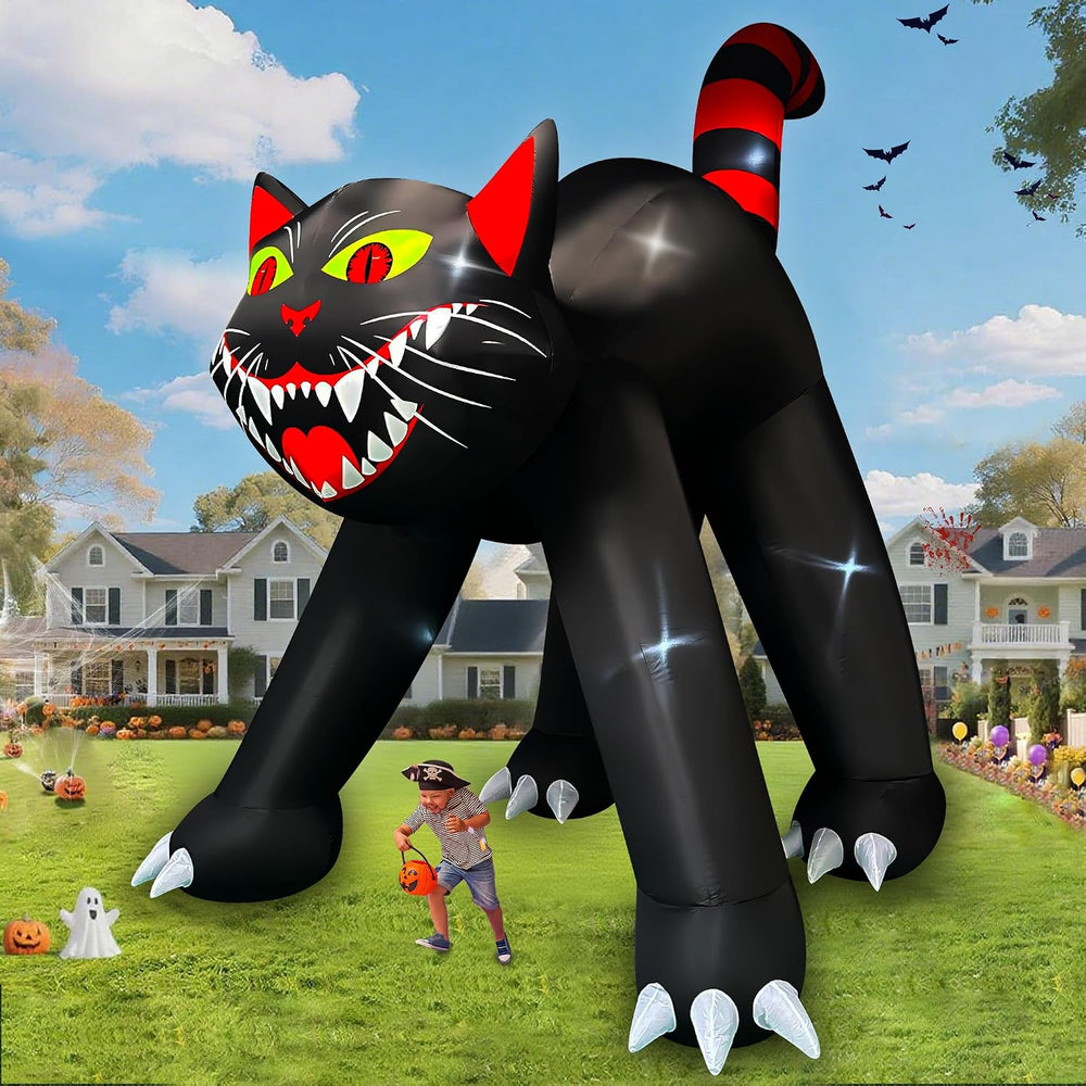 SEASONBLOW 14 Ft Giant Halloween Inflatable Black Cat Outdoor Decoration