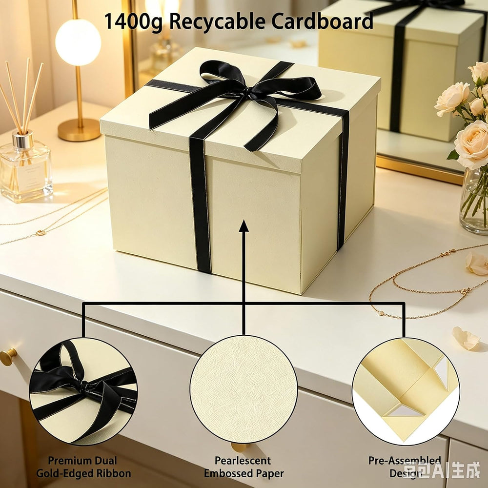 iloMAOZX Extra Large Gold Gift Boxes with Lids 13x12x9 Inch, 3 Pack