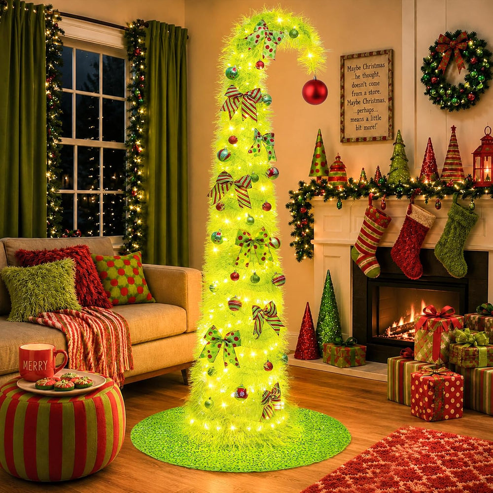 6FT Whimsical Pop-Up Christmas Tree with Lights Tree Skirt for Decorations
