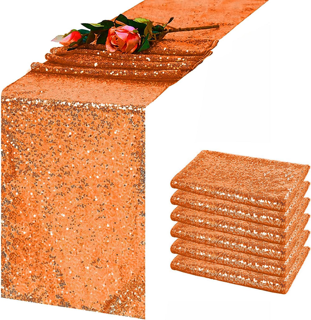 6 Pack Orange Sequin Table Runner 12 x 108 Inch