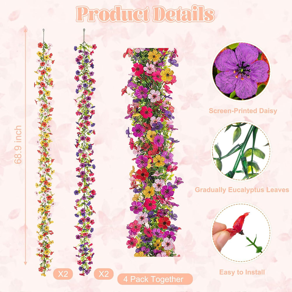 Artificial Flowers Garland Ivy, 4 Pack 5.9 FT Spring Summer Decor UV Resistan...