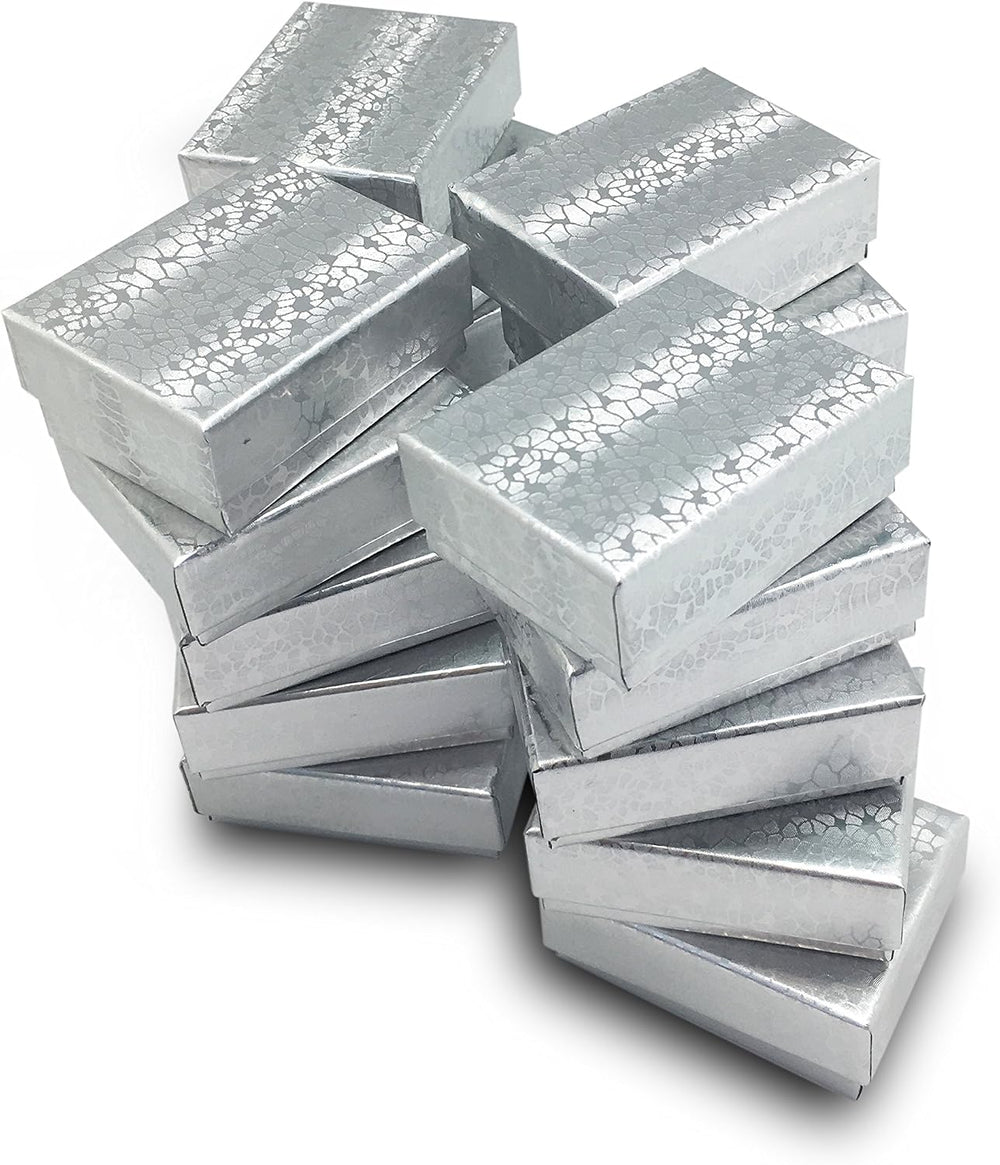 TheDisplayGuys 100 Cardboard Jewelry Gift Boxes with Inserts - Silver Foil