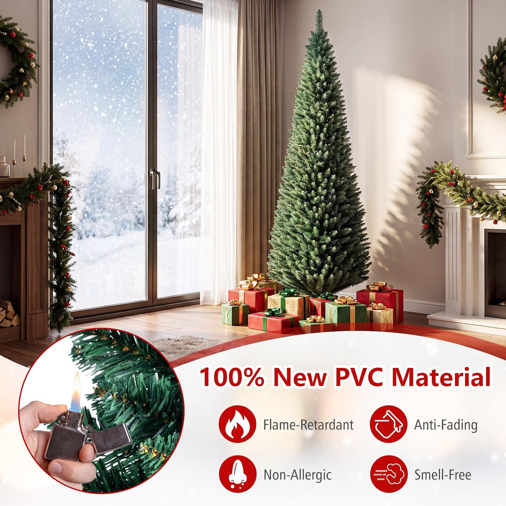 Goplus 7ft Artificial Slim Pencil Christmas Tree with 700 Lush Branch Tips