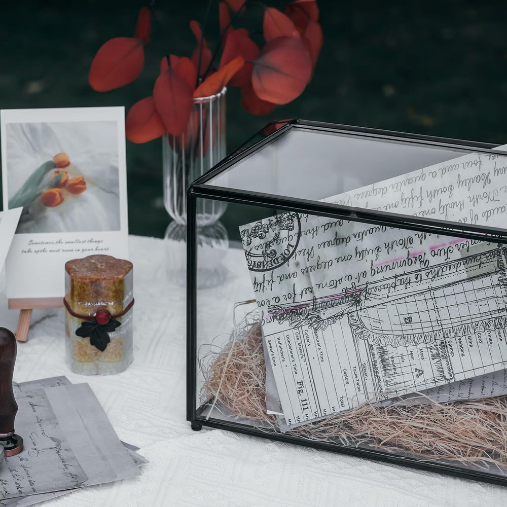 NCYP Small Wedding Glass Cards Box with Slot and Lock, 10.2 x 5.9 x 7.9 Inch,...