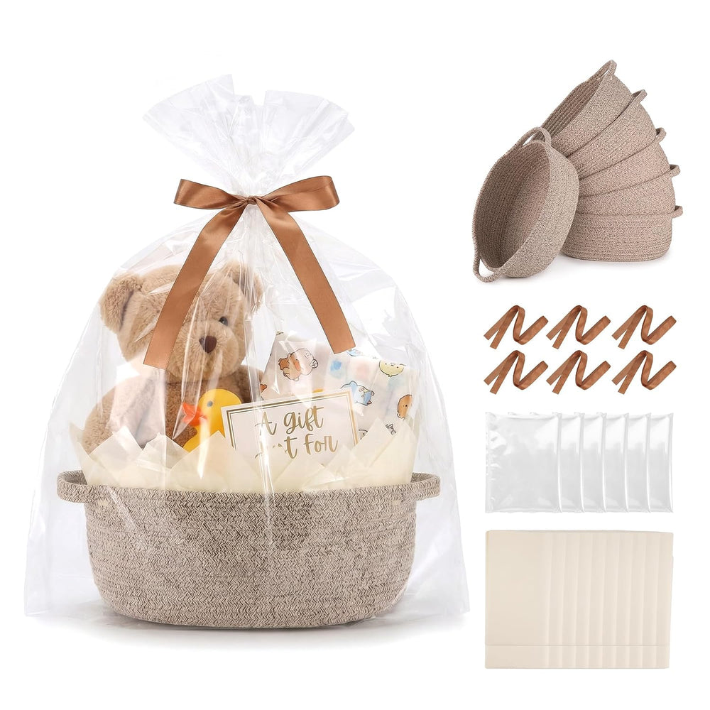 6 Pack Small Woven Gift Baskets Empty to Fill, Cute Gift Basket