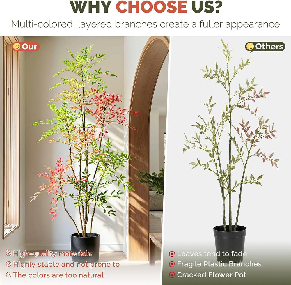 6.5ft Faux Bamboo Tree Artificial Nandina Tree Artificial Indoor Plants Reali...