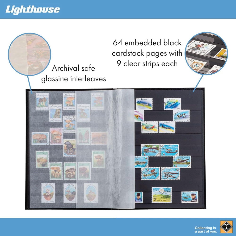 LIGHTHOUSE - BASIC Stamp Stockbook A4, 64 Black Pages, Blue