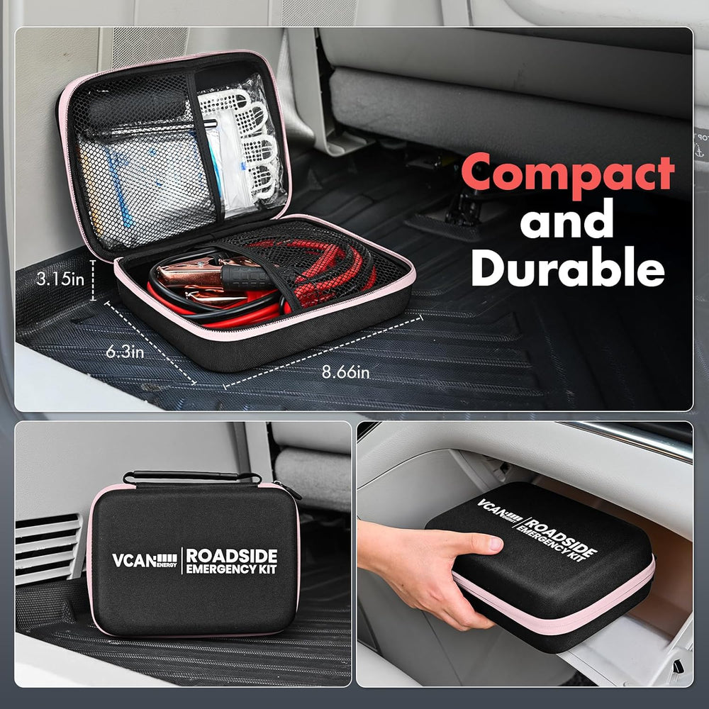 Car Emergency Safety Kit Bag with Jumper Cables, Tire Pressure Gauge, Auto Ve...