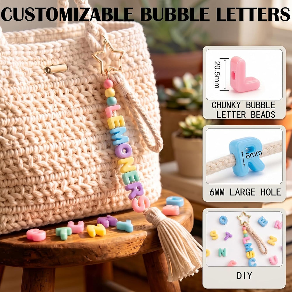 107Pcs Bubble Letter Beads for Keychains-Acrylic Chunky Alphabet Bead