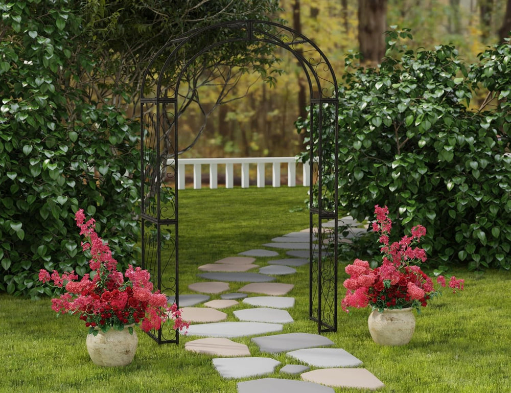 SAFAVIEH Outdoor - Pagan Victorian Garden Arch - Black Iron Trellis Arbor - D...