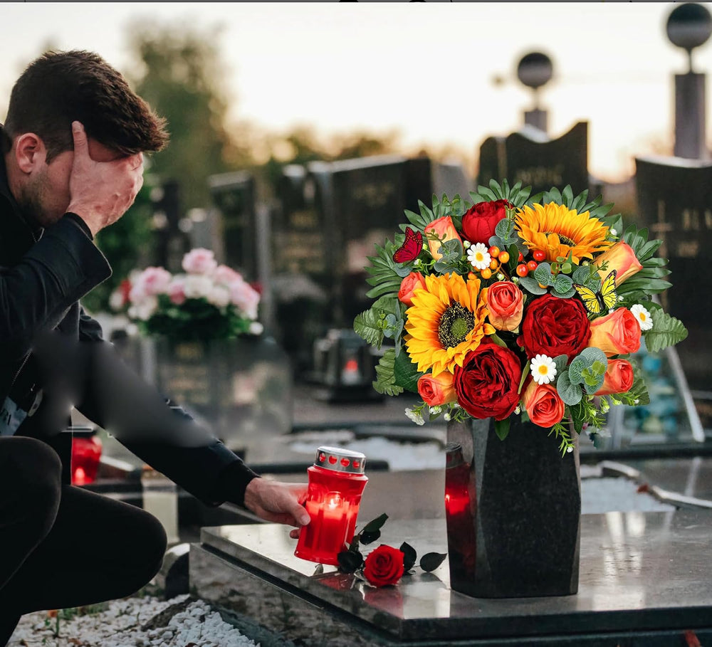 MUVIC Artificial Cemetery Flowers for Outdoor Grave Decorations,Memorial Flow...