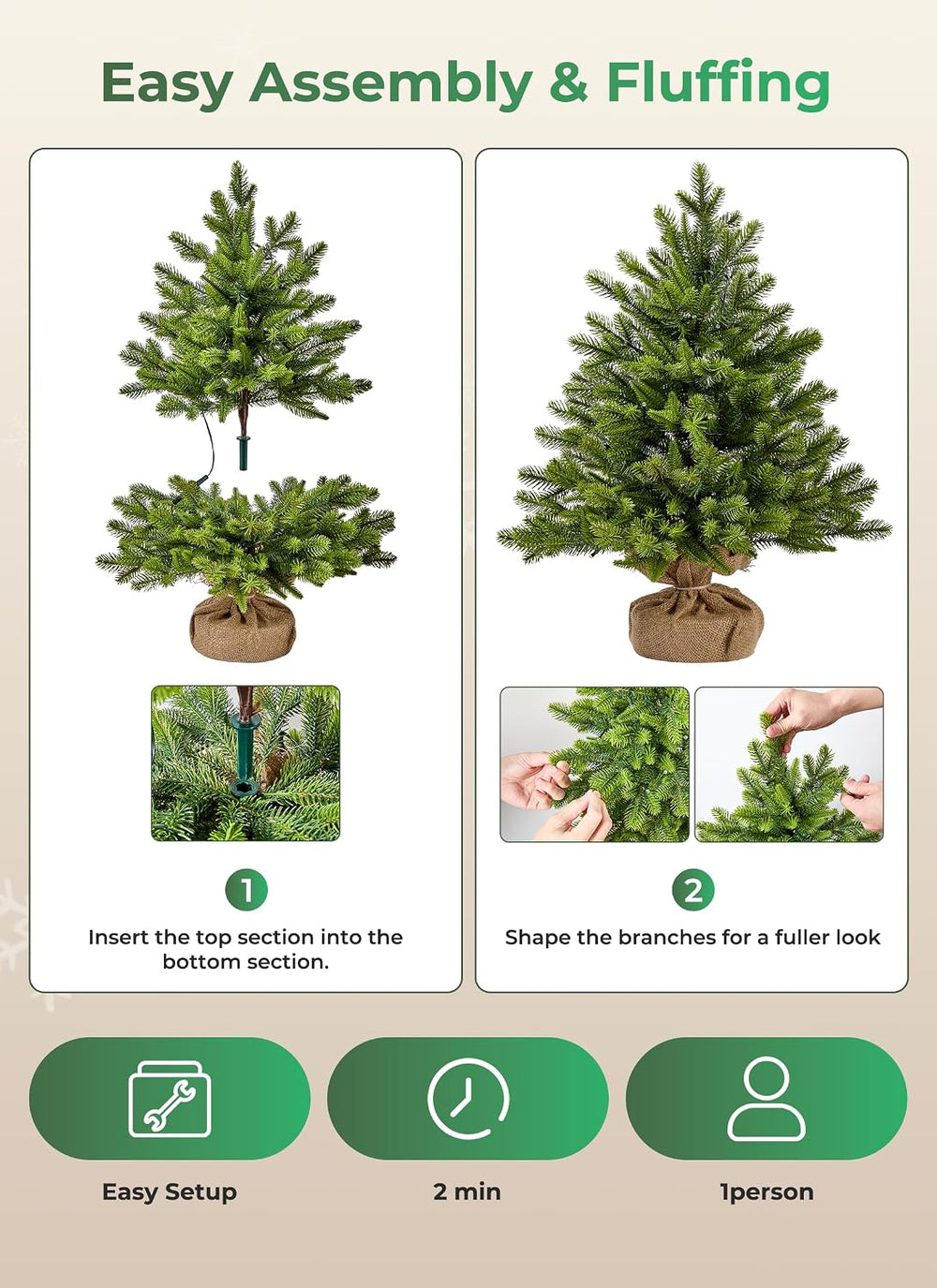 Brightown 2ft Pre-lit Artificial Mini Christmas Tree, Small Tabletop Decor