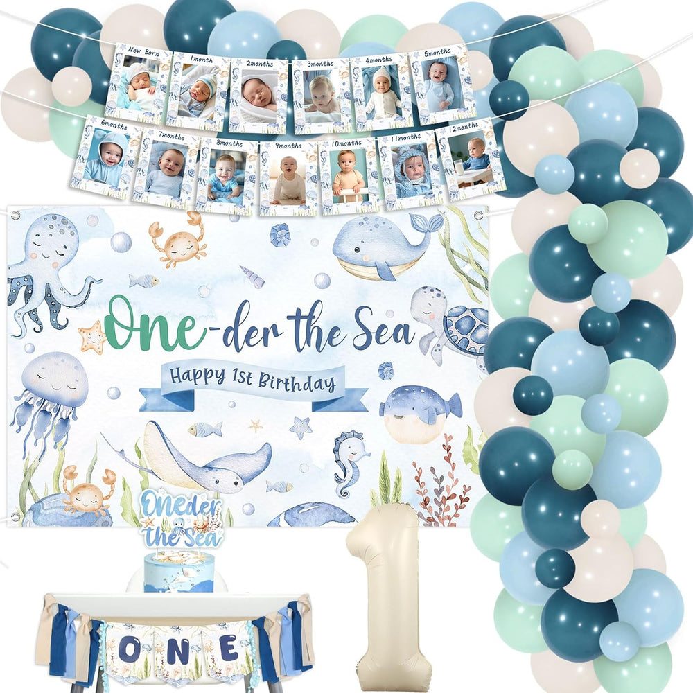 Jollyboom Oneder the Sea Party Decorations Boy, Under the Sea 1st Birthday De...