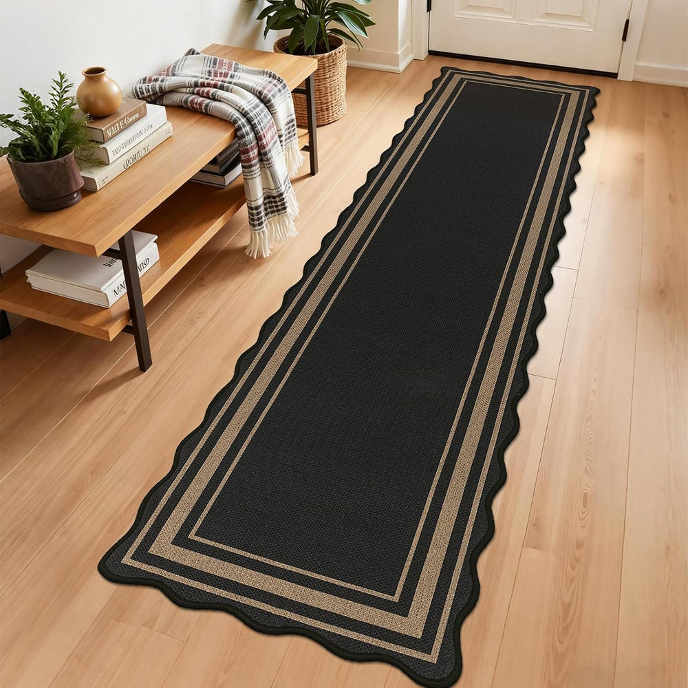 SHACOS 2x8 ft Washable Runner Rug Scalloped Black