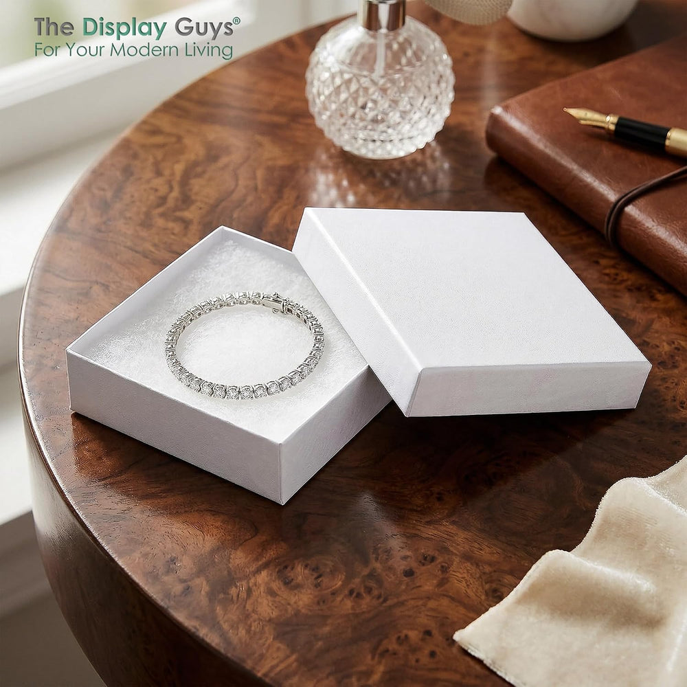 TheDisplayGuys 100 Cardboard Jewelry Gift Boxes with Inserts - White Swirl