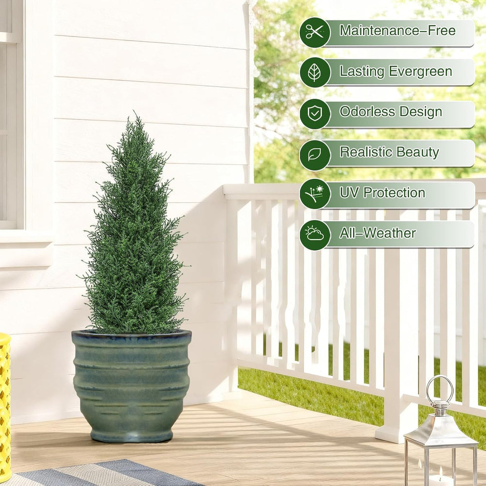 3FT Artificial Cedar Topiary Trees Realistic Fake Plants with Ground Spike