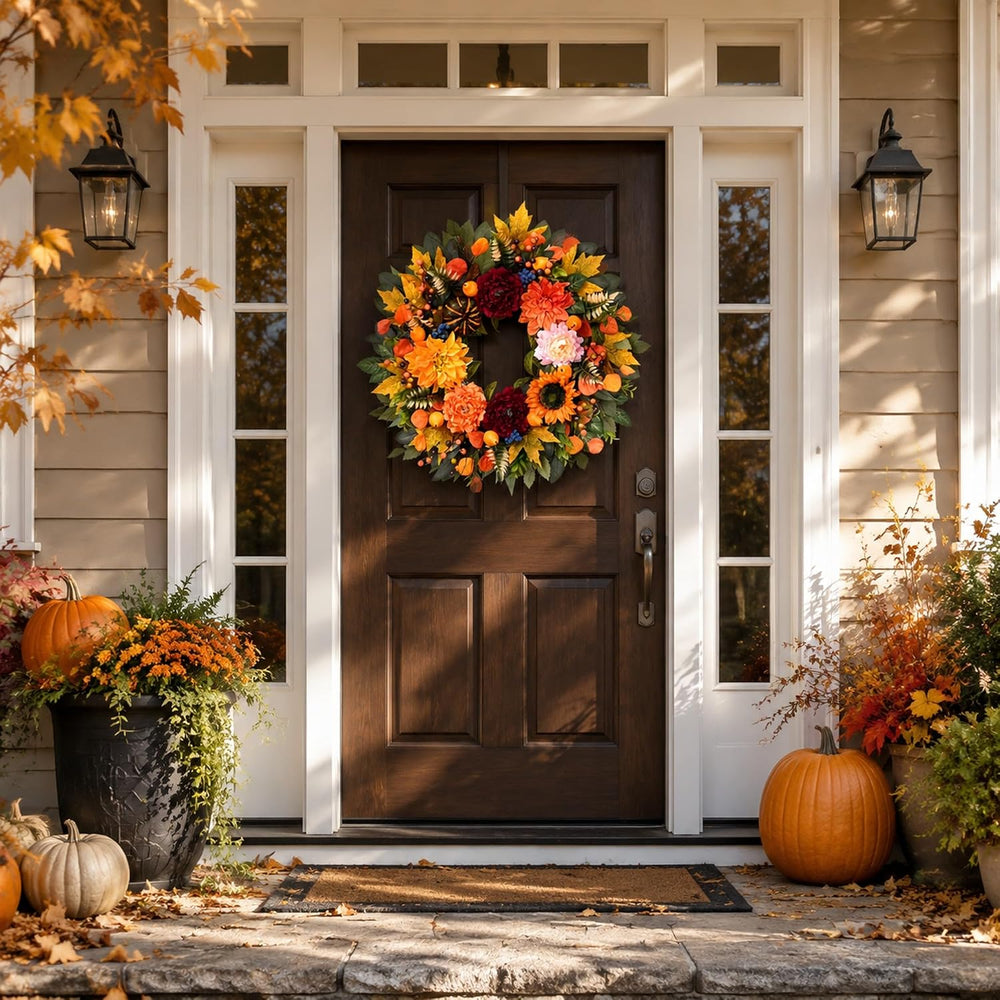 Waipfaru 2Pcs 26 in Harvest Fall Wreaths for Front Door Decor with Pumpkin