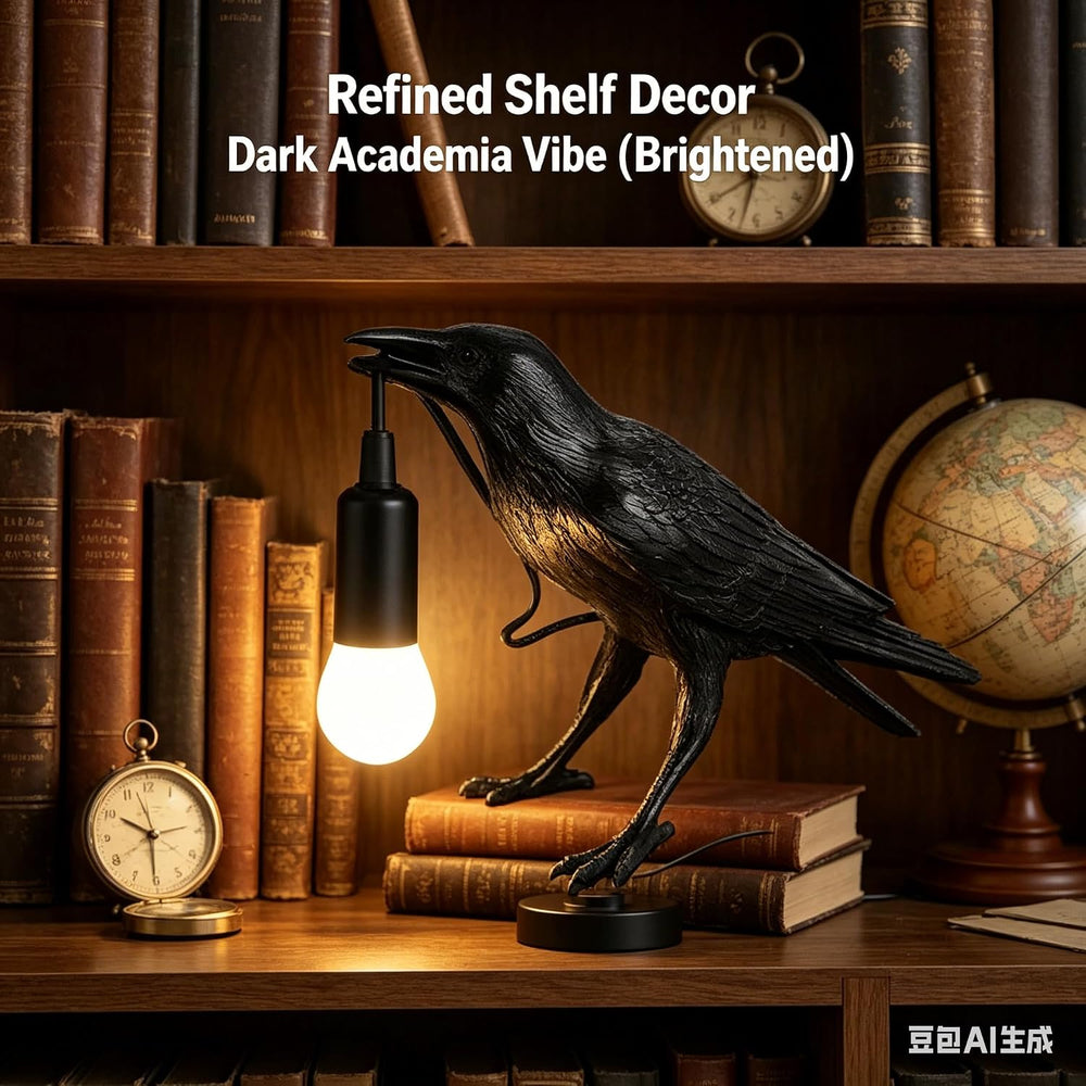 Shandaglo Raven Lamp Gothic Decor, Black Crow Table Light with LED Bulb E12