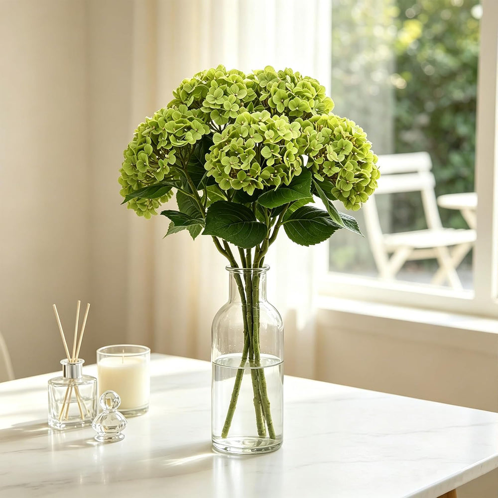 5Pcs Latex Real Touch Hydrangea Fake Flowers, 24.5 Inch, Green