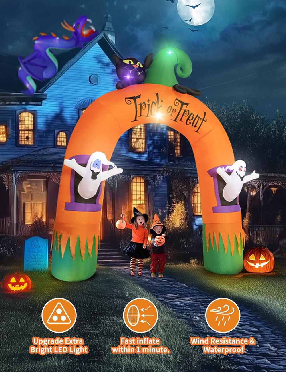 10FT Large Halloween Inflatable Archway Decoration, Halloween Blow Up Lighted...