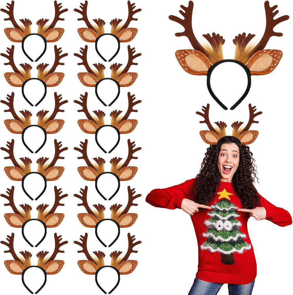 Lyrow 12 Pcs Antlers Headband, Deer Costume for Adults Halloween Christmas