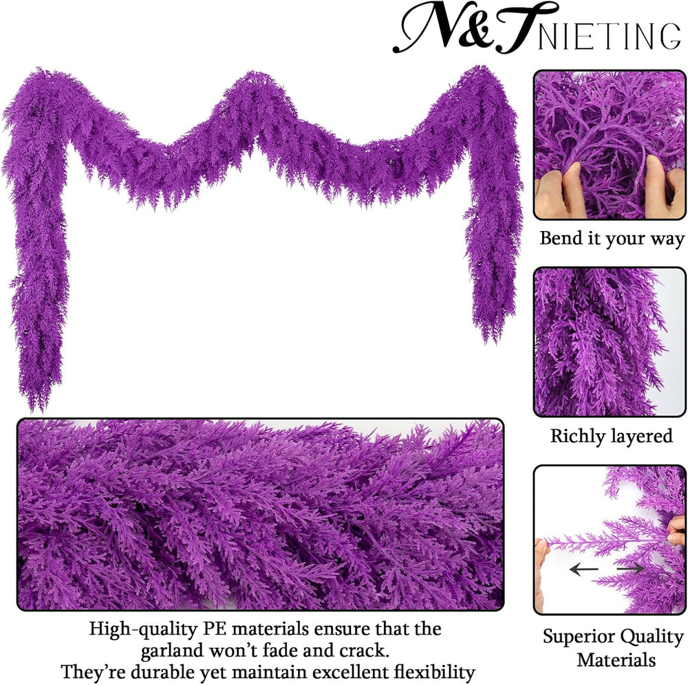 9Ft Halloween Cedar Garland,Purple Real Touch Soft Christmas Decorations