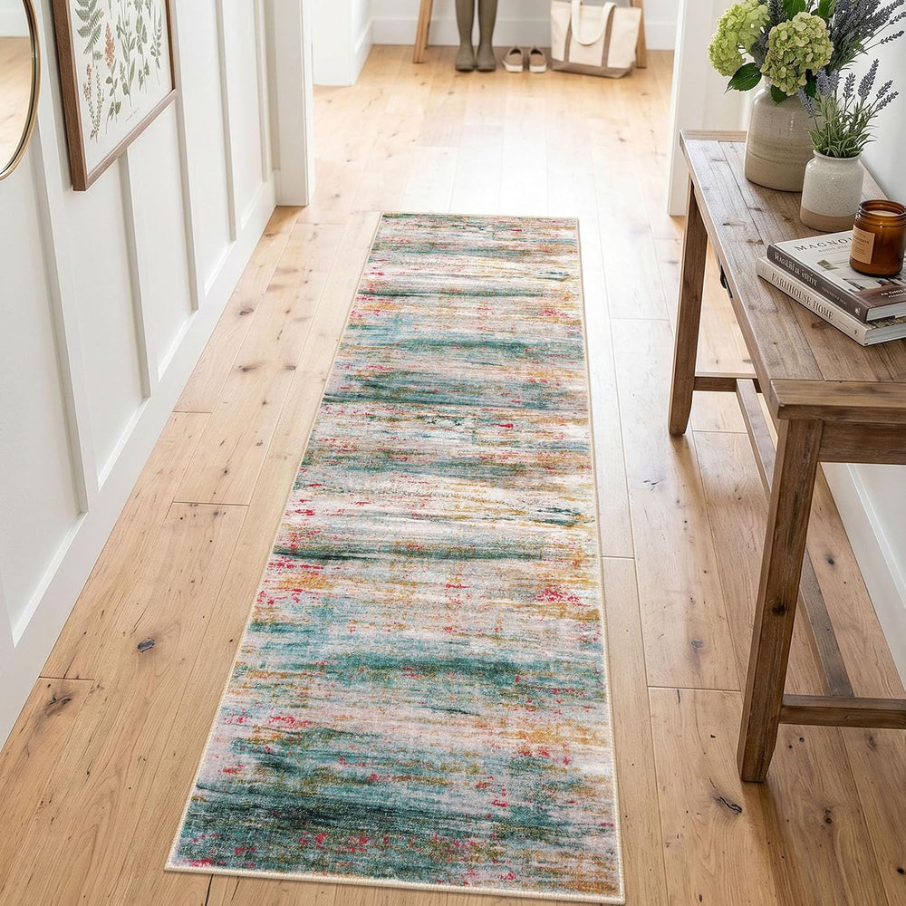 KOZYFLY Modern Washable Rug Runner 2x6 Runners for Hallways Green/Turquoise