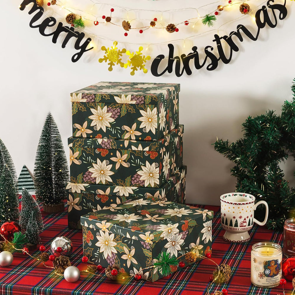 Soul & Lane - Christmas Nesting Gift Boxes with Lids, Set of 4, Foliage