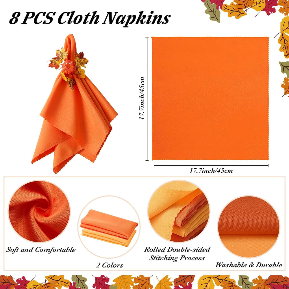 Fall Thanksgiving Decorations Set of 16, Fall Cloth Napkins & Napkin Rings
