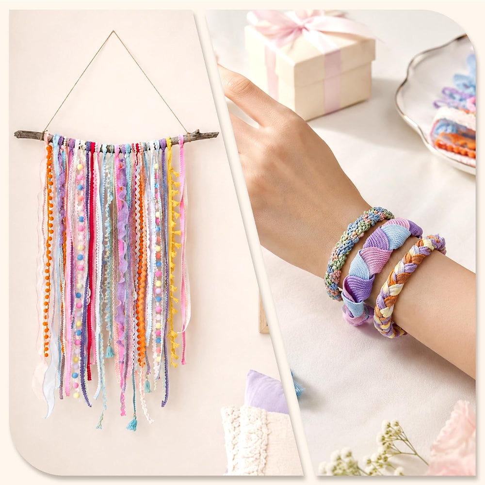 52 Pcs Ribbons for Crafts Set,Pastel Trim Bundle for DIY Sewing Wrapping
