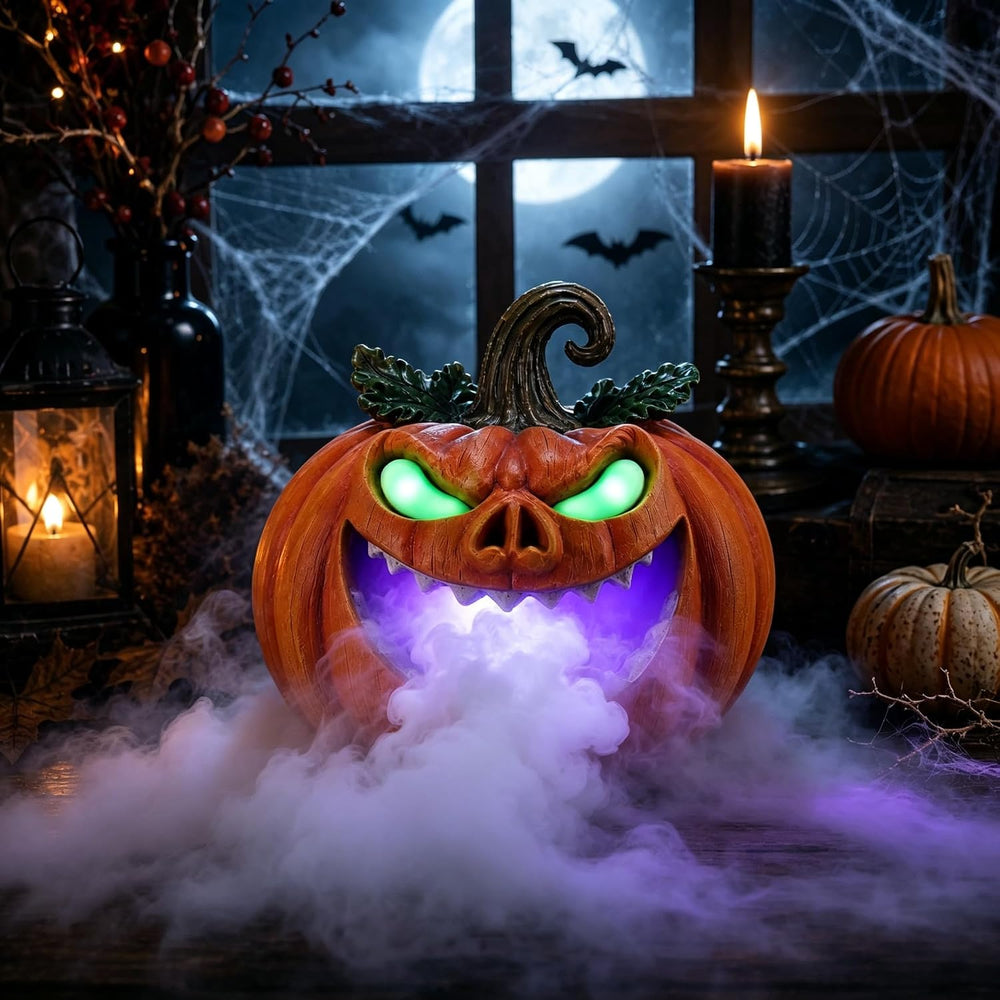 Halloween Mist Maker Pumpkin, Light-Up Monster Indoor Tabletop Decor