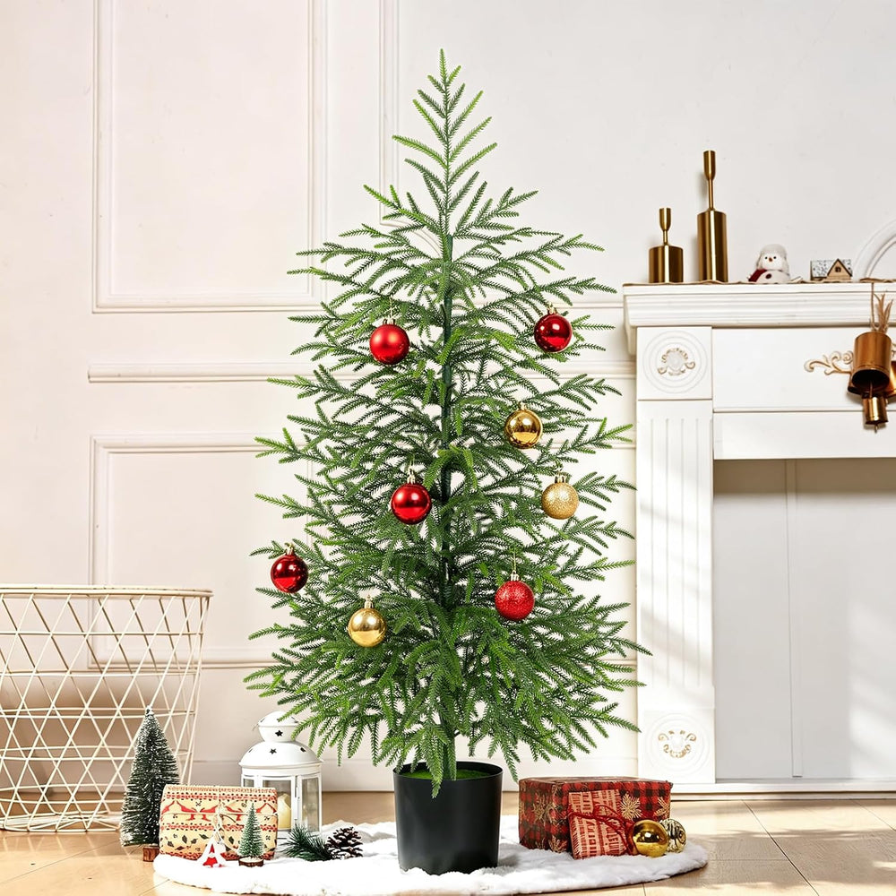 4 Ft Real Touch Christmas Tree with Lights, Realistic Norfolk Pine Tree