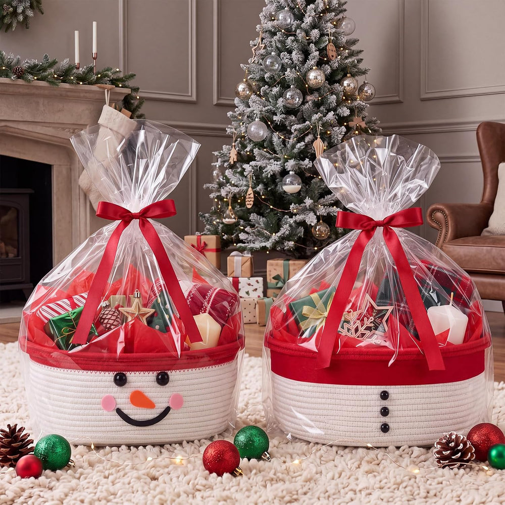Zopeal 2 Pcs Christmas Red Snowman Gift Basket Empty, 15 x 11 x 6 Inch