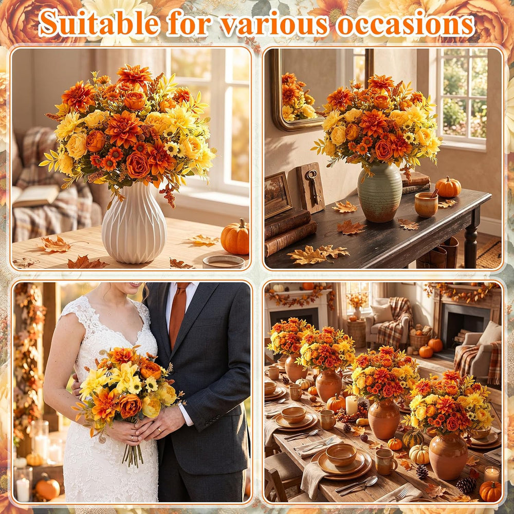 8 Bundles Fall Artificial Flowers Bouquet