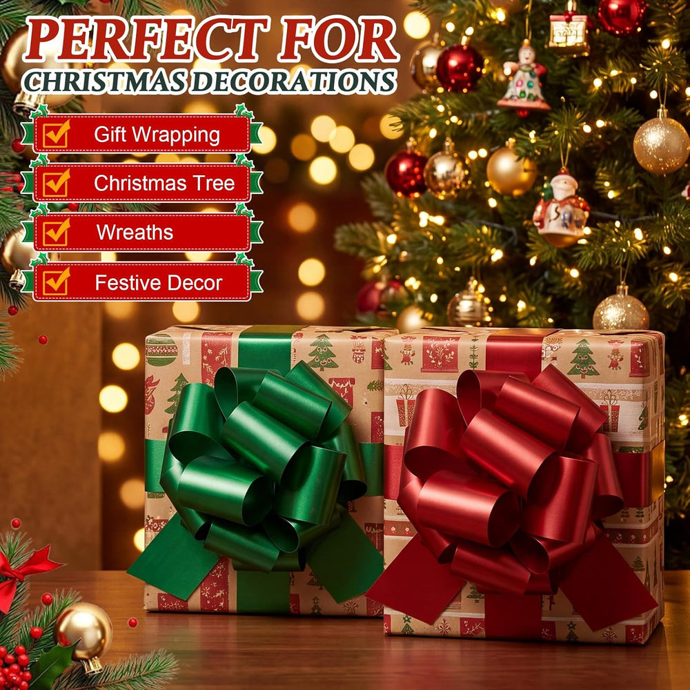 WILLBOND 100 Pcs 5 Inch Christmas Pull Bows Wrapping Gift Bows with Ribbon Pr...