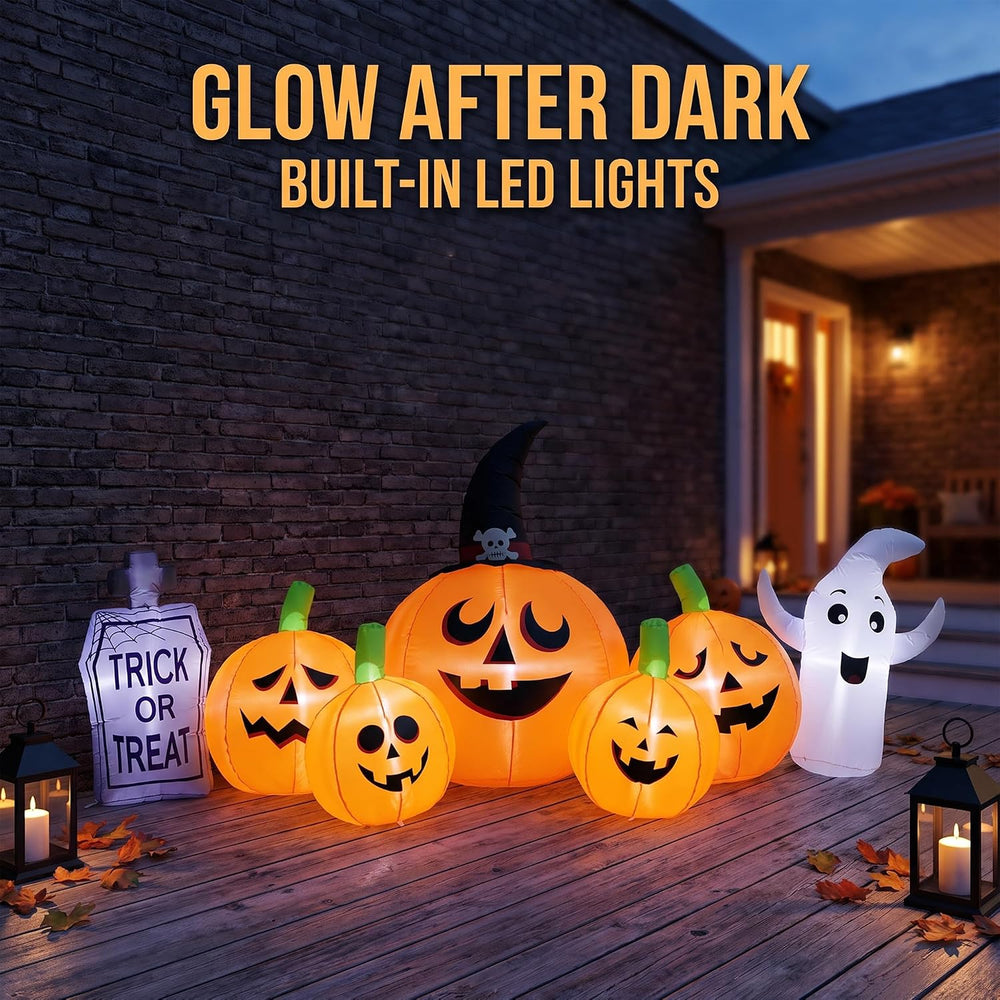 YU FENG 8FT Halloween Inflatable Ghost Pumpkin Graveyard Decoration, Blow Up ...