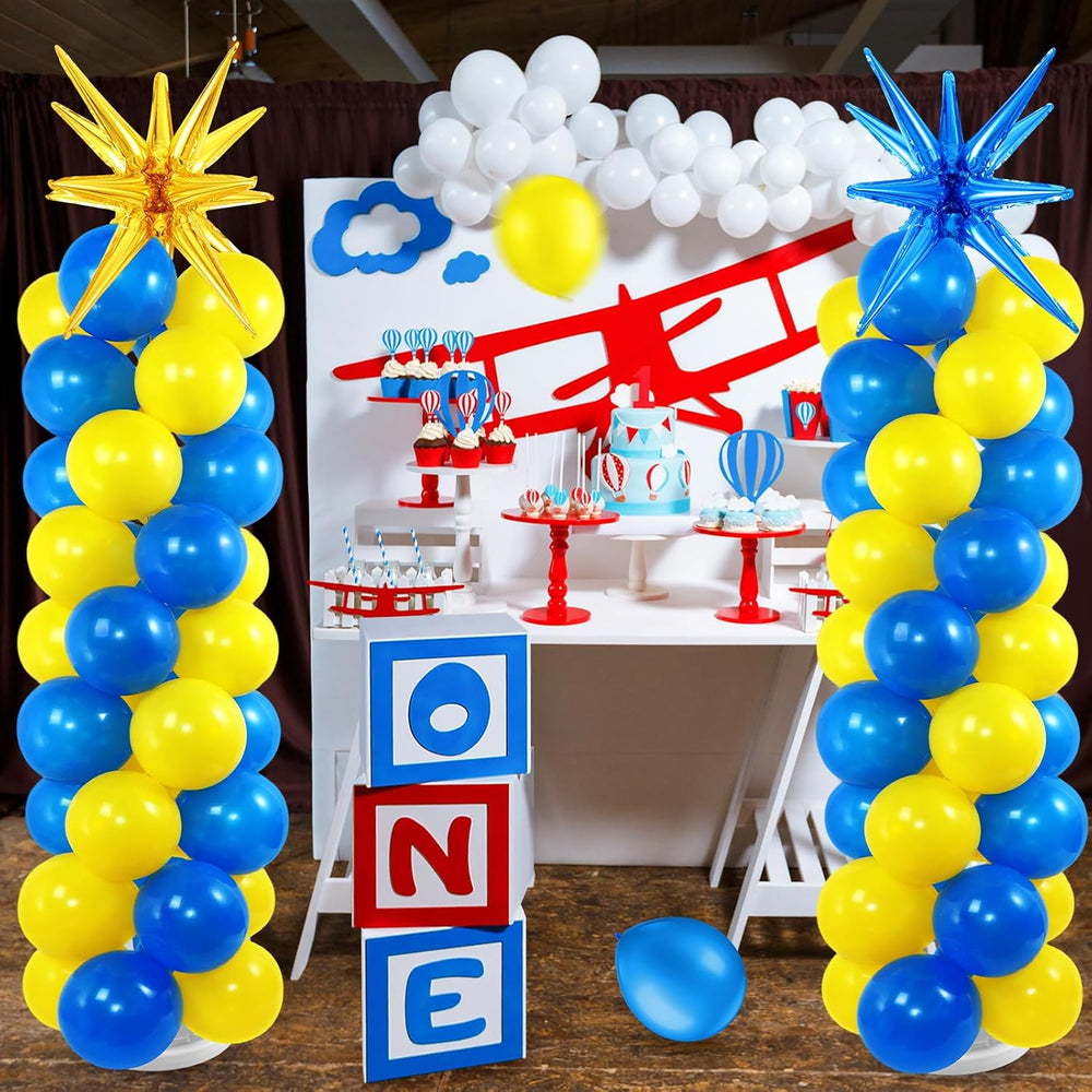 2 Set Blue Yellow Party Decor Cartoon Balloon Column Stand Kit