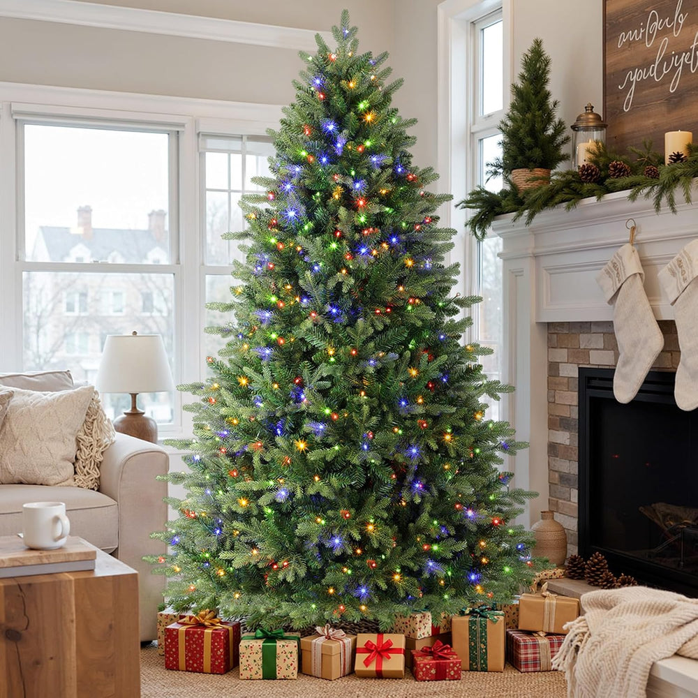 Alupssuc 7.5ft Prelit Artificial Hinged Christmas Tree with Color Lights